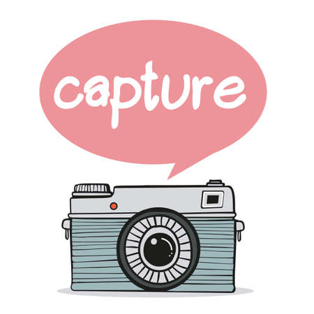 camera doodle  hand-drawn  with stylish lettering captureのイラスト素材