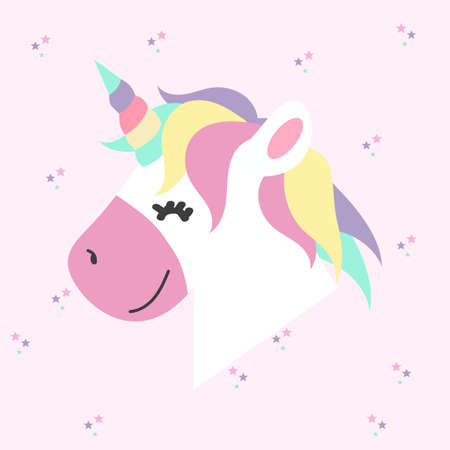 Unicorn head with rainbows vector cartoonのイラスト素材