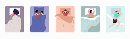 Sleeping Poses Set  flat isolated vector conceptのイラスト素材