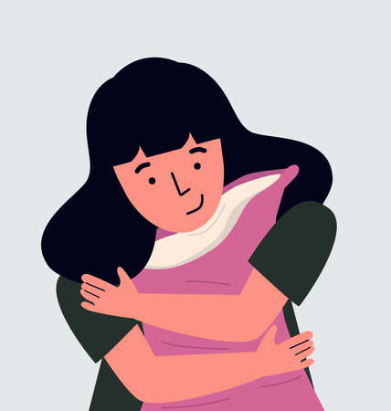 Sleeping woman hugs a pillowのイラスト素材