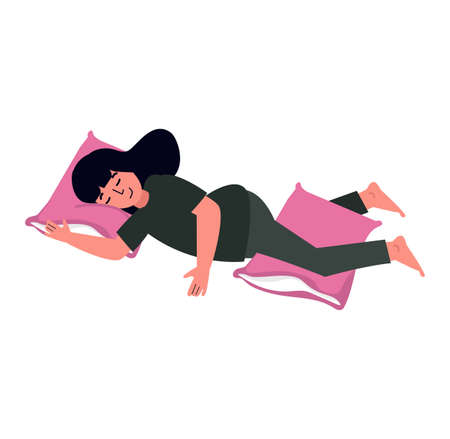 young woman  Sleep  relax  with Pillow vector flatのイラスト素材