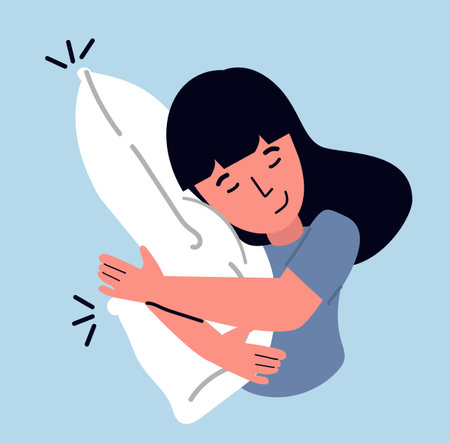 Sleeping woman hugs a pillow cartoonのイラスト素材
