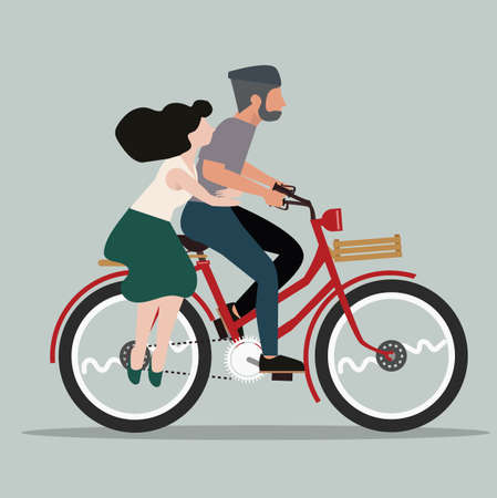 People Couple in love riding bicycle flatのイラスト素材