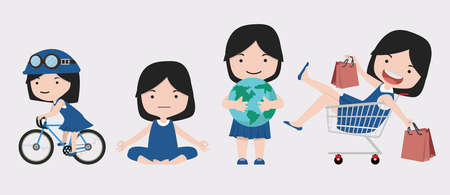 cute girl character illustration set cartoonのイラスト素材