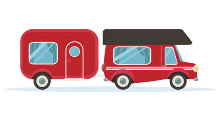 red van car for travel  motorhome camp  vectorのイラスト素材