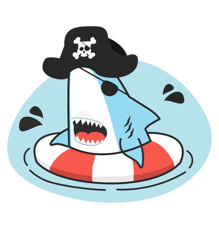 Cute shark Pirate  swimming inflatable ring cartoonのイラスト素材