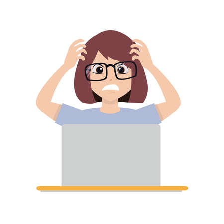 young woman hurt using computer vectorのイラスト素材