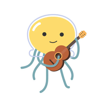 happy jellyfish playing an acoustic guitar cartoonのイラスト素材