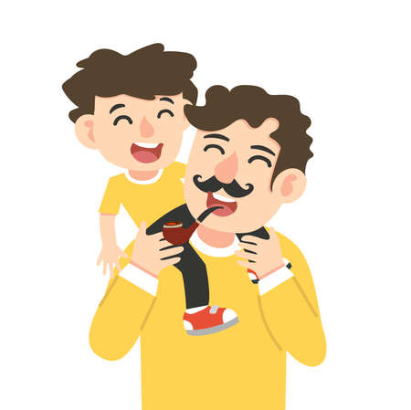 Happy Man with son in his shoulders cartoonのイラスト素材