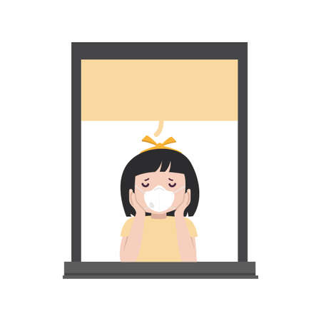 woman near open window Stay at home flatのイラスト素材