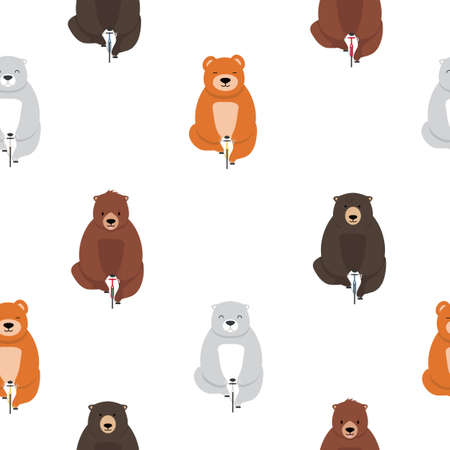 cute bear on a bicycle seamless pattern backgroundのイラスト素材