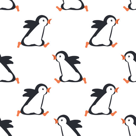 Penguin running cartoon  seamless pattern backgroundのイラスト素材