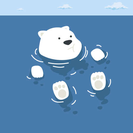 Polar bear swimming in North pole Arctic cartoonのイラスト素材