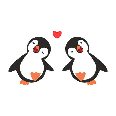 Two Happy penguin couple vector cartoonのイラスト素材