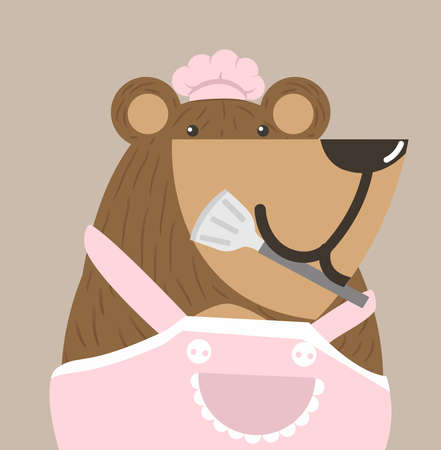 Cute bear doodle vector icon cook cartoonのイラスト素材