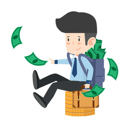 businessman sitting pile gold coins moneyのイラスト素材
