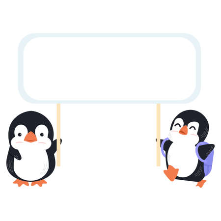 Two Penguin holding sign vector cartoonのイラスト素材