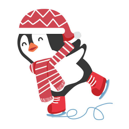 Cute  penguin ice skating cartoon vectorのイラスト素材
