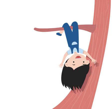 little girl hanging on a tree branch cartoon
