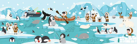 winter North pole artic animals background landscapeのイラスト素材
