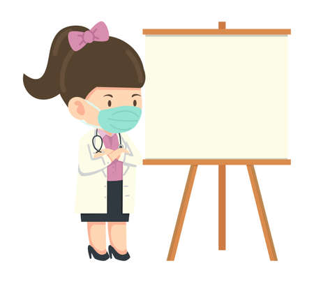 Woman doctor wearing a medical mask uniform  on presentation cartoonのイラスト素材
