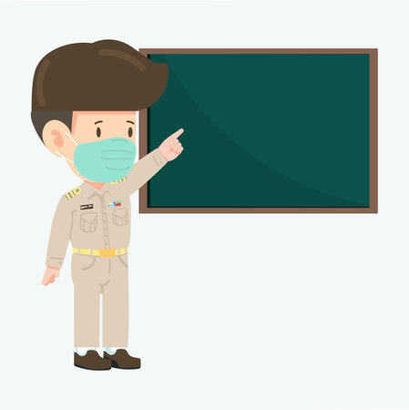 Thai teacher man  with green board cartoonのイラスト素材