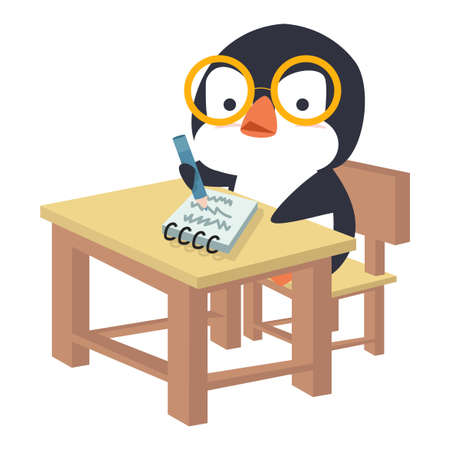 Cute Penguin  writing on  paper cartoonのイラスト素材