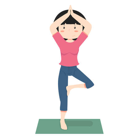 Girl meditating practicing yoga doing tree poseのイラスト素材