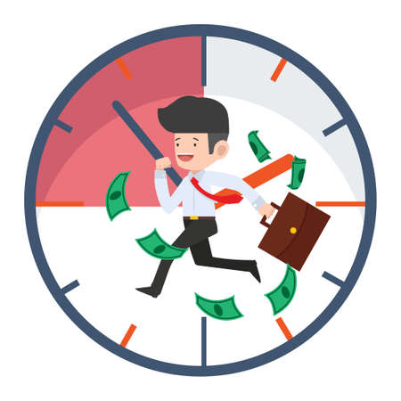 businessman Running against deadline clock conceptのイラスト素材