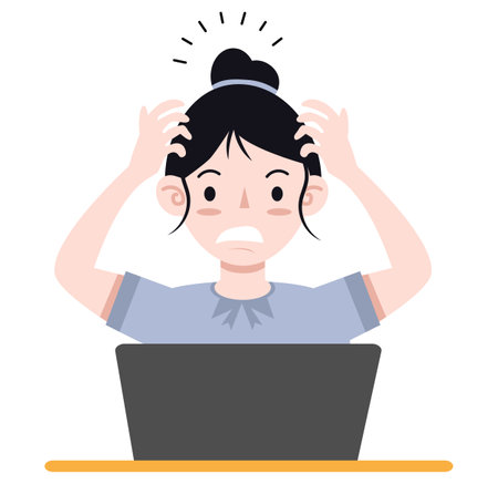 Young stressed worker with using computerのイラスト素材