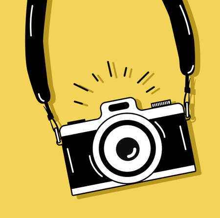 hanging camera  Vintage icon  flat vector yellow backgroundのイラスト素材