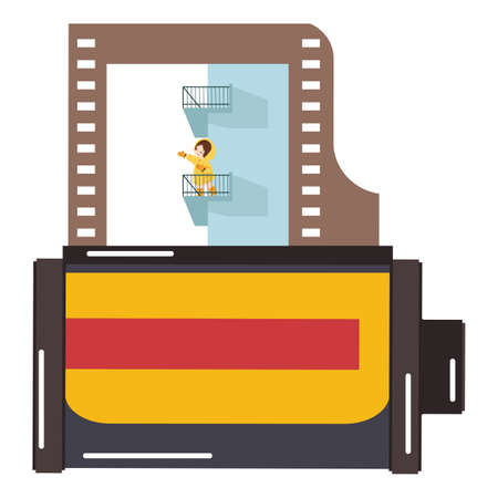 camera film Roll with girl cartoonのイラスト素材