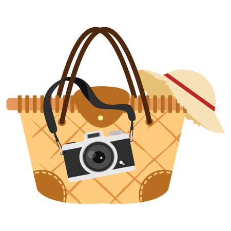 rattan bag with hang Camera To Travel iconのイラスト素材