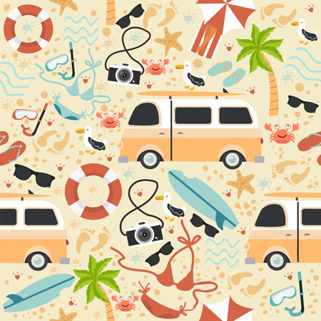 Summer on the beach seamless pattern backgroundのイラスト素材