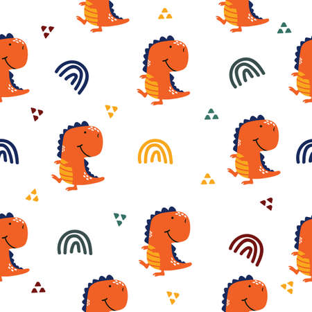 Cute dinosaur tyrannosaurus seamless pattern backgroundのイラスト素材