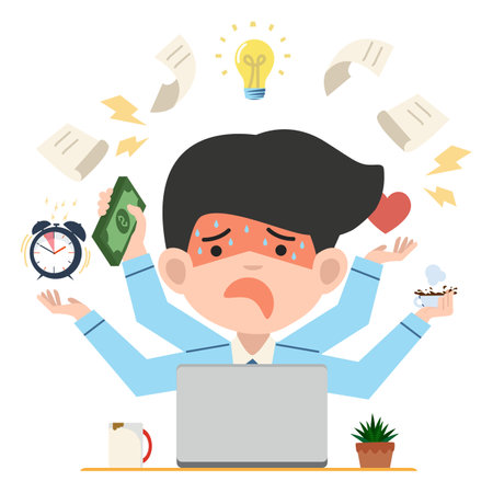 businessman working multitask activitiesのイラスト素材