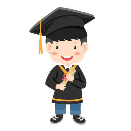 Young boy graduate student in graduation cap cartoonのイラスト素材