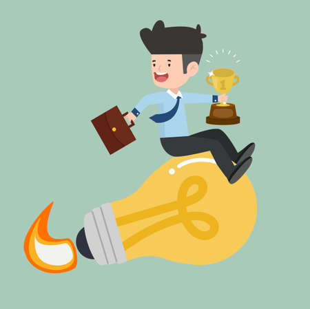 Businessman riding light bulb rocket Idea concept vectorのイラスト素材