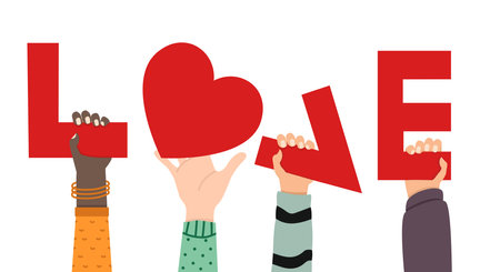 hands holding red letters in hands vectorのイラスト素材