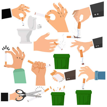 Hand holding cigarette butt set signのイラスト素材