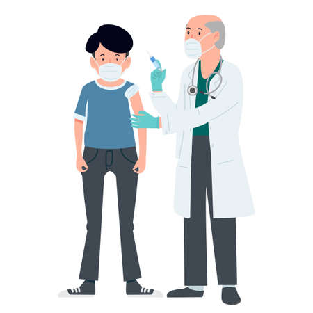 Doctor Injecting Syringe Patient cartoonのイラスト素材