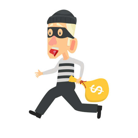 cartoon design Thief  stealing with bag of money conceptのイラスト素材