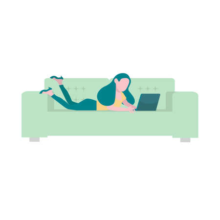 woman using laptop on sofa vectorのイラスト素材