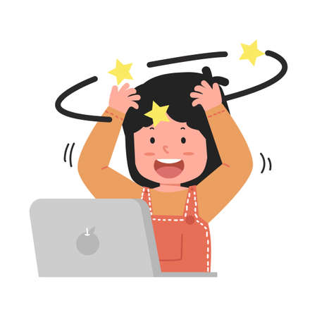 woman headache with computer work conceptのイラスト素材
