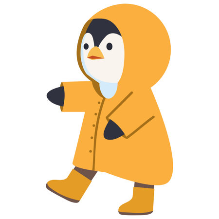 Cute cartoon penguin wearing raincoat vectorのイラスト素材