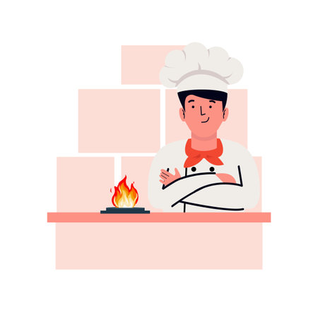chef man on the kitchen vectorのイラスト素材