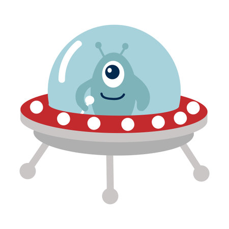 Cute alien in spaceship cartoon vectorのイラスト素材