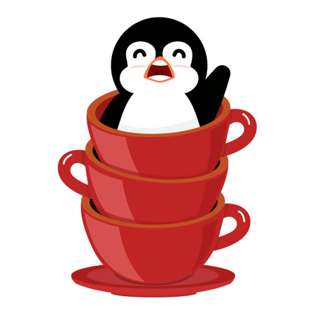Stack of red cups with penguin vectorのイラスト素材