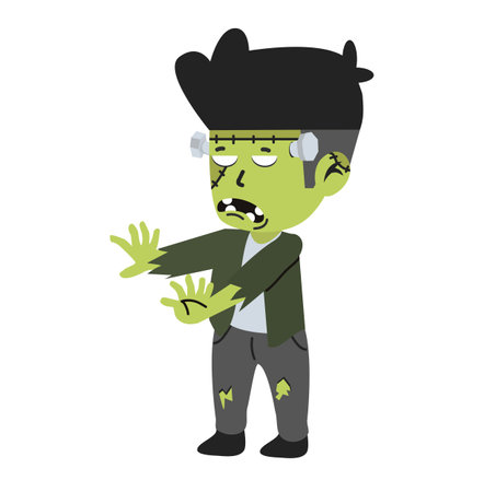 frankenstein monster Halloween cartoon flat vectorのイラスト素材