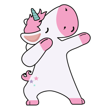 Dabbing  Unicorn dancing cartoon sign vectorのイラスト素材